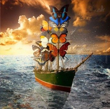 bekannte abstrakte Werke - moderne zeitgenössische 22 Surrealismus Schmetterling Schiff